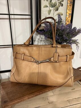 Coach Tan Leather Shoulder Bag with Silver-Tone Bit